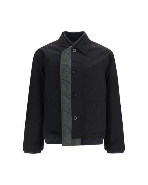 Sacai Black Nylon Ripstop Twill Bomber Jacket for men