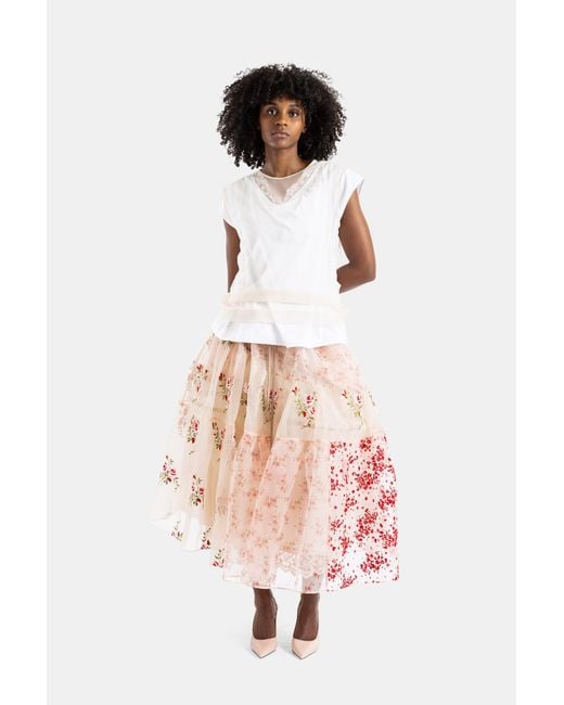 Simone Rocha Pink Smocked Toffee Floral Taffeta Skirt