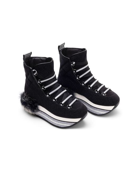 Hogan Black Fur-Trimmed Platform Boots