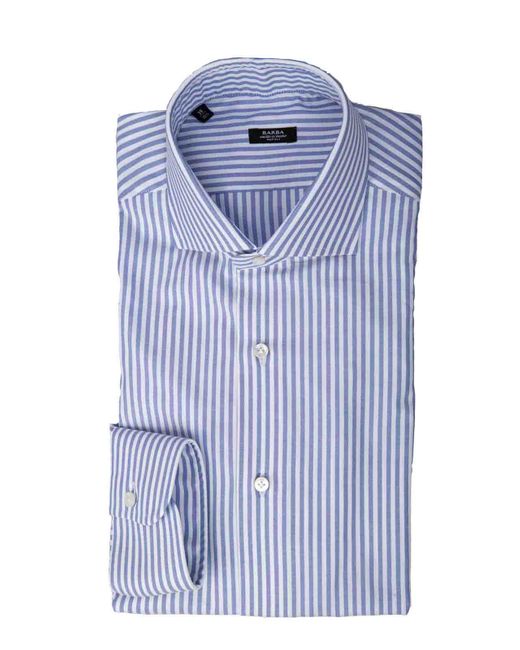 Barba Napoli Blue Barba Striped Cotton Shirt for men