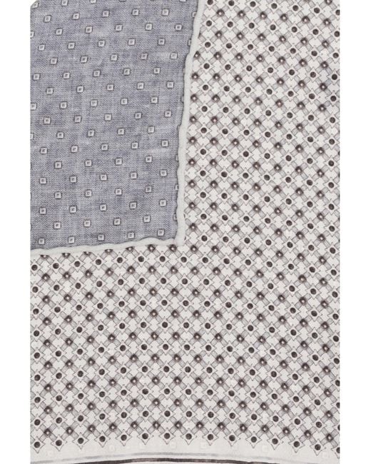 Brunello Cucinelli White Silk Pochette With Geometric Pattern Scarf for men