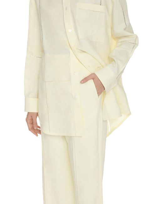 Bottega Veneta White Linen Trousers With Back Welt Pocket For