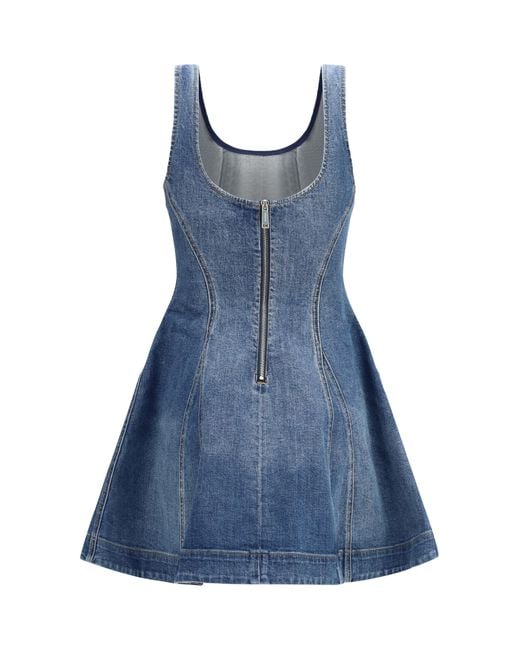 Self-Portrait Blue Denim Flared Mini Dress Cotton; Elastane