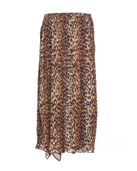 Ganni Brown Leopard Print Midi Skirt