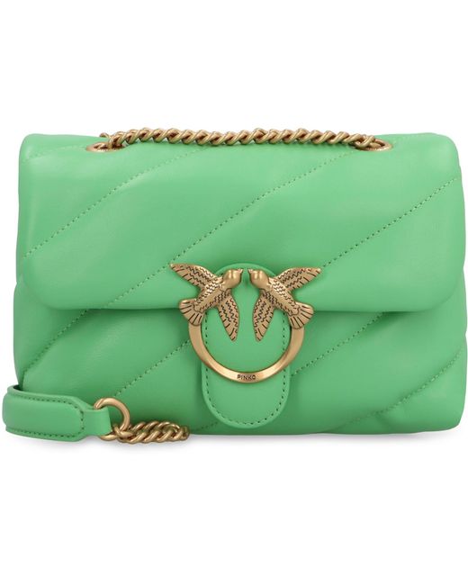 Pinko Green Love Mini Puff Leather Crossbody Bag