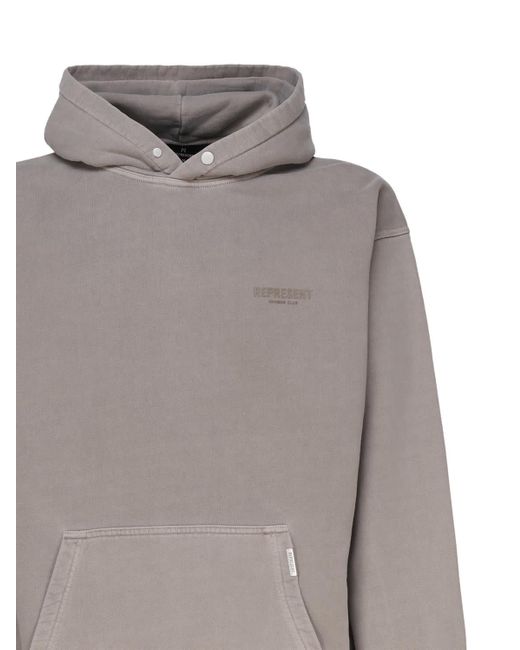 Represent Gray Cotton Sweatshirt With Kangaroo Pockets for men