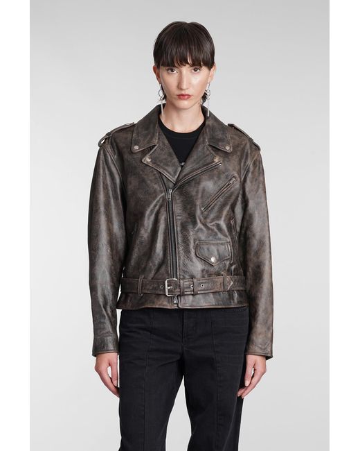 Isabel Marant Gray Barbara Biker Jacket In Beige Leather