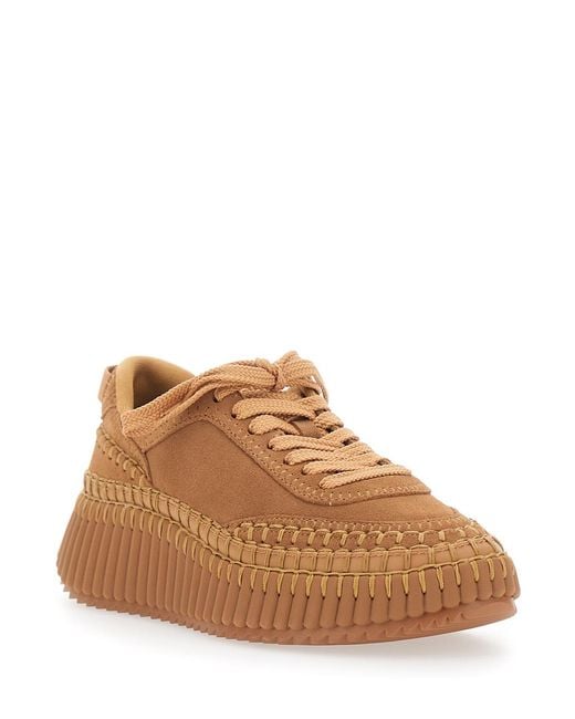 Chloé Brown Sneakers Nama Suede Platform Polyester Trainers