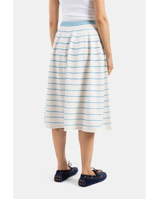 Bielo Blue Midi Skirt Wavy Stripe Knit Ecru And