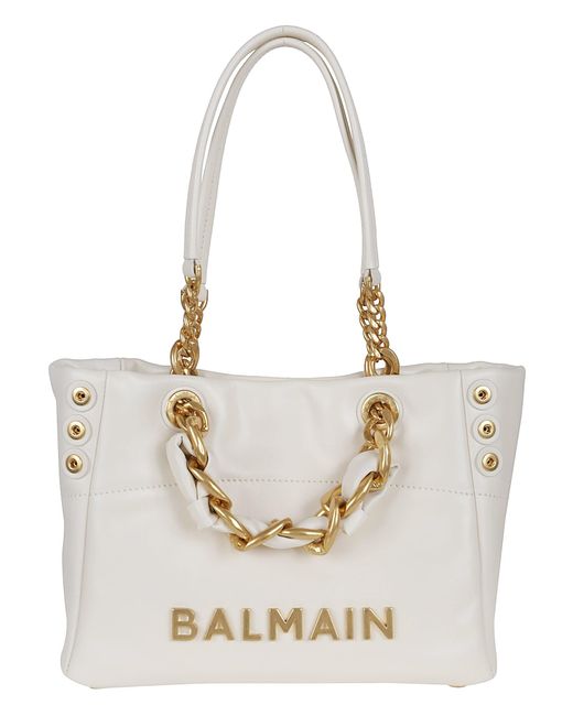 Balmain White 1945 Soft Cabas Small-Crinkled Leather