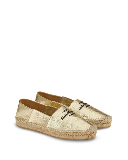 Ferragamo Natural Logo-Embroidered Metallic Espadrilles