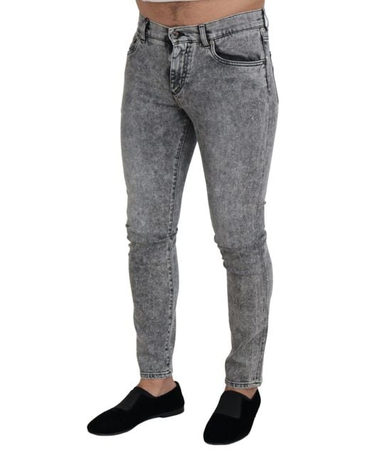 Dolce & Gabbana Gray Slim Fit Wash Stretch Cotton Denim Jeans Clothing for men