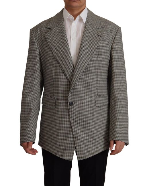 Dolce & Gabbana Black Checkered Single Breasted Jacket Blazer Virgin Wool Clothing for men