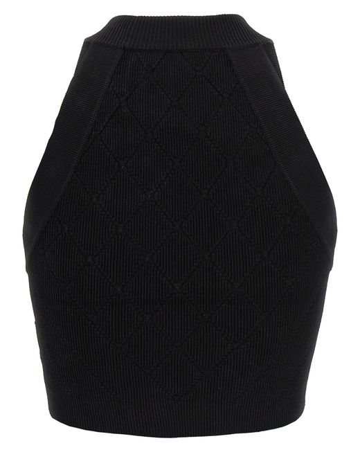 Balmain Black Knitted Cropped Top With Embossed Buttons
