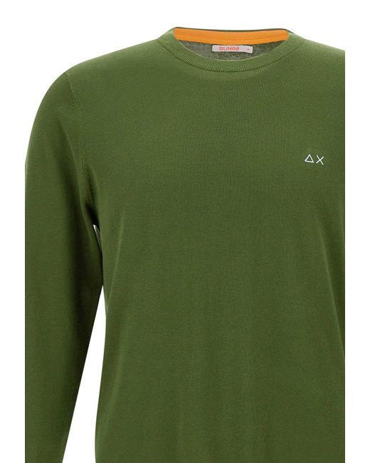 Sun 68 Green Round Elbow Cotton Sweater for men