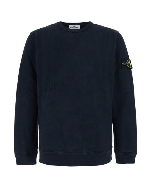 Stone Island Blue Hooded Zip-Up Sweatshirt Organic Cotton Sweatshirts for men