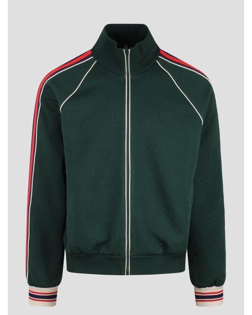 Gucci Green Gg Jacquard Jersey Zip Jacket for men