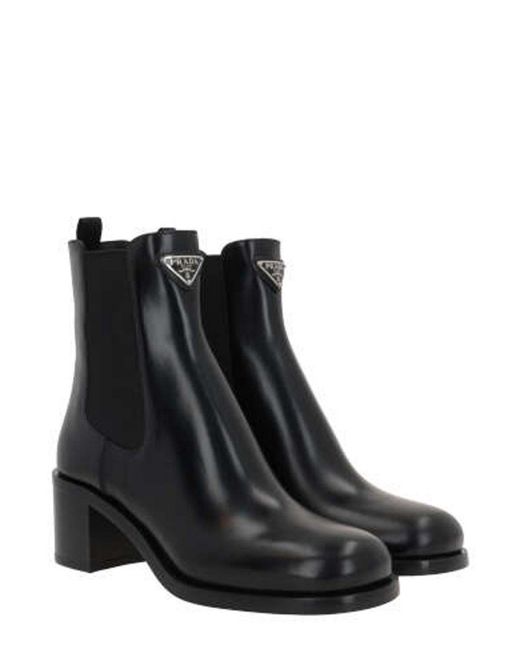Prada Black Triangle-Logo Ankle Boots