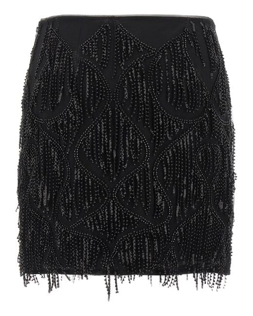 ROTATE BIRGER CHRISTENSEN Black Beaded Fringed Skirt