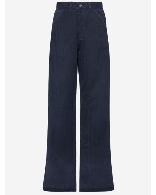 Maison Margiela Blue Cotton Pants With Herringbone Pattern Trousers