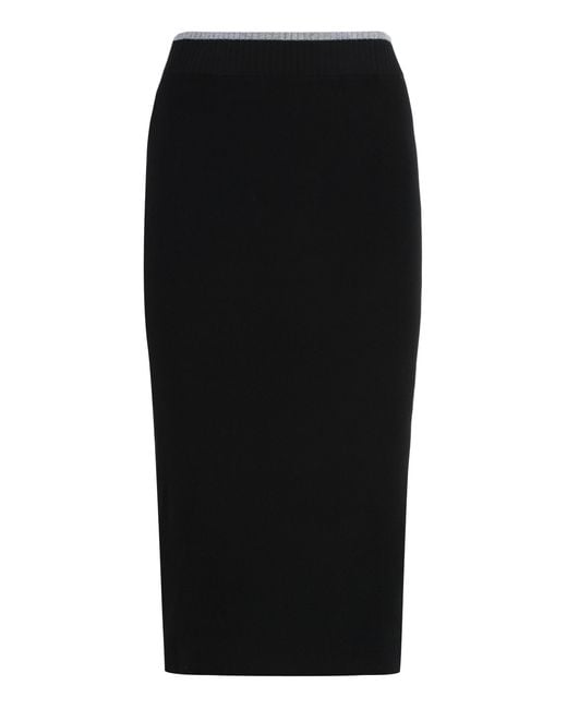 Pinko Black Skirt Nuova Guinea Ribbed Knit Wool