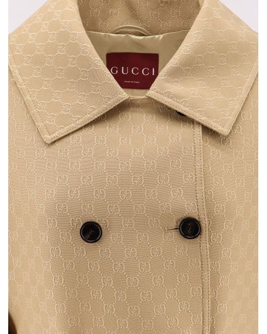 Gucci Natural Wool And Silk Crepe Coat With All-Over Gg Motif