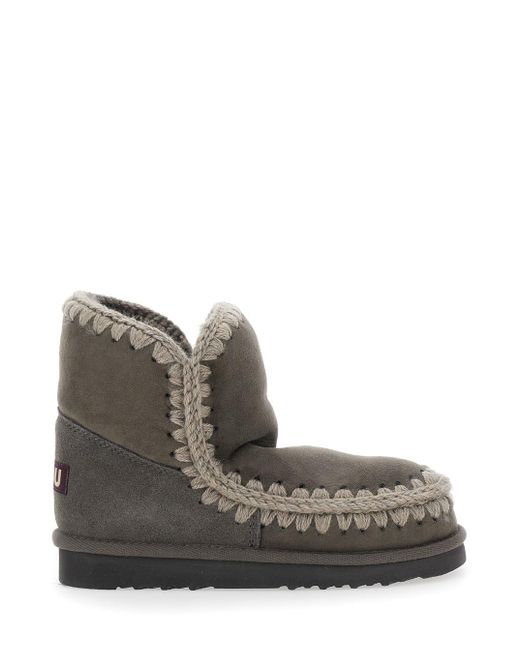 Mou Brown Eskimo Ankle Boots With Crochet Details And Logo Patch On The Rear