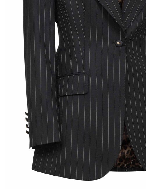 Dolce & Gabbana Black Pinstriped Stretch Wool Single-Breasted Jacket