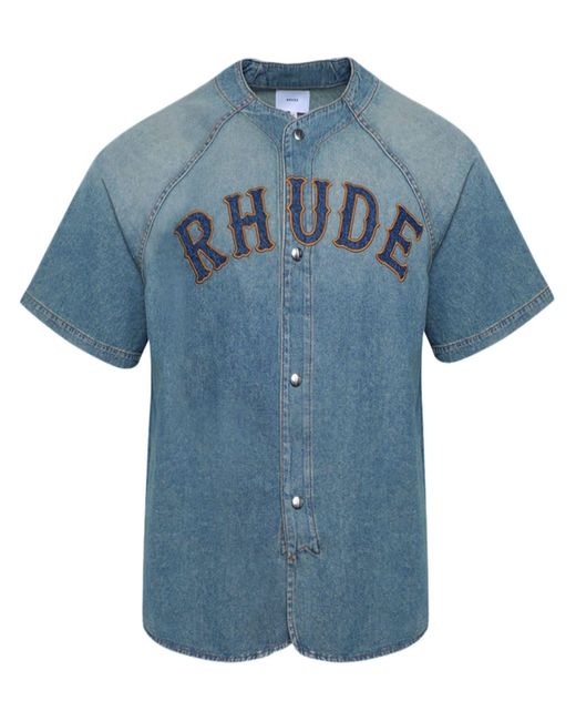 Rhude Blue Baseball Denim Shirt for men