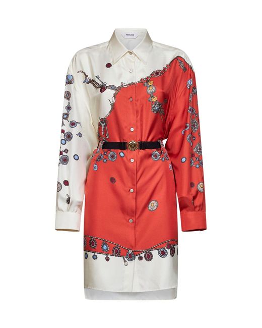 Versace Red Mini Dress Silk Twill Print