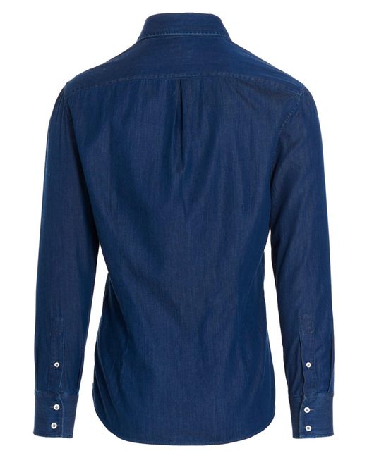 Brunello Cucinelli Blue Denim-effect Shirt Shirt for men