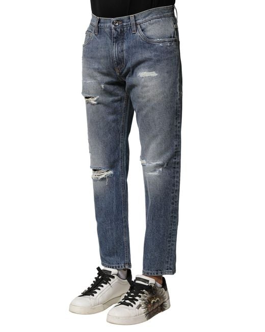 Dolce & Gabbana Blue Distressed Denim Relaxed Fit for men