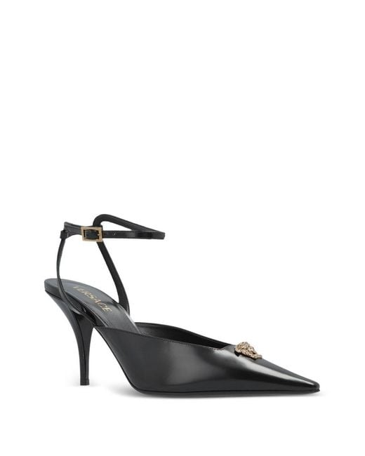 Versace White La Medusa Patent Calf Leather Pointed Slingback With La Medusa Hardware