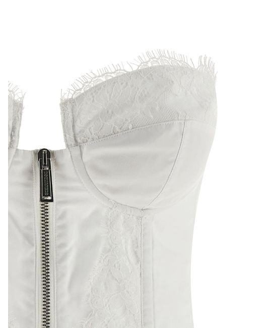 DSquared² White Off-The-Shoulder Bustier Top With Lace And Tulle Detailing