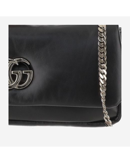 Gucci Black Padded Leather Handbag With Double G Emblem Handbags