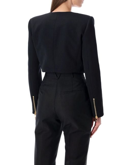 Balmain Blue Cropped Wool Jacket With Zip