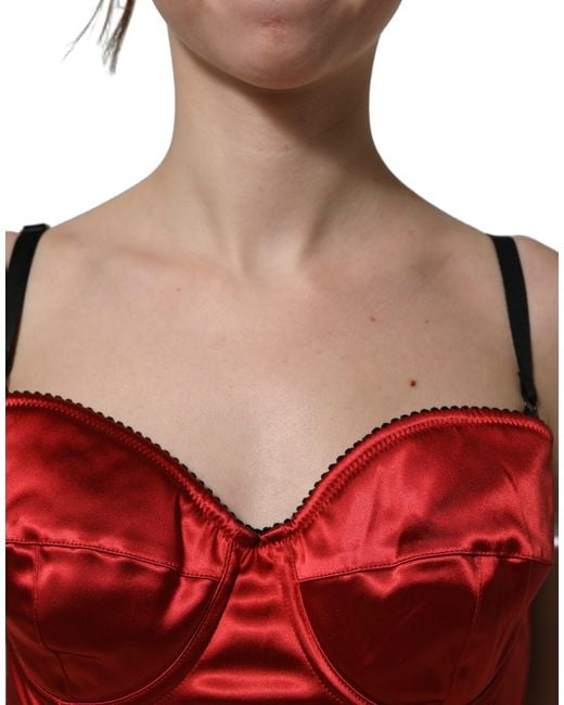 Dolce & Gabbana Red Polyester Satin Bustier Cropped Tank Top Elastane