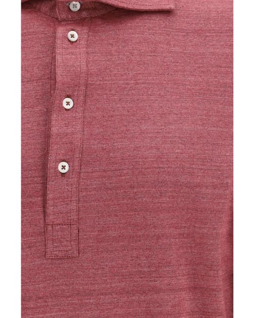 Brunello Cucinelli Red Long-Sleeve Polo Mélange Linen And Cotton Jersey Linen; Shirts for men