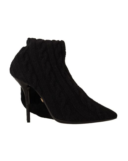 Dolce & Gabbana Black Stretch Socks Knee High Booties Shoes Fabric