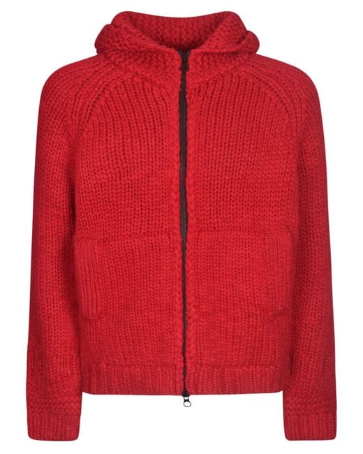 Stone Island Red Hooded Zip Ribbed Cardigan for men