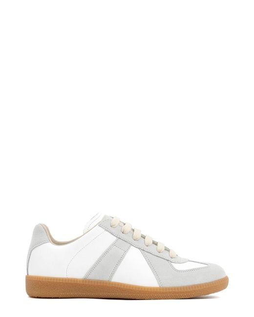 Maison Margiela White Replica Low-Top Leather Sneakers With Suede Inserts