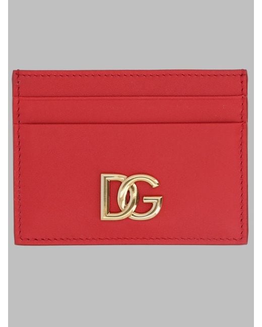 Dolce & Gabbana Red Leather Card Holder Wallets & Purses