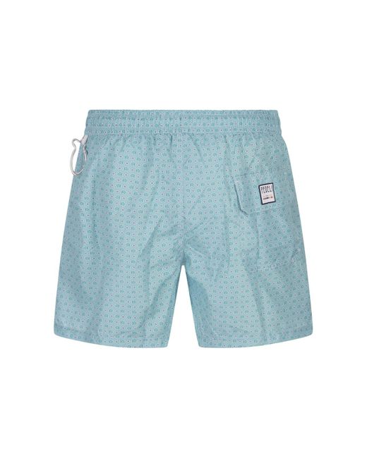 Fedeli Blue Swim Shorts With Elephants And Flowers Pattern for men