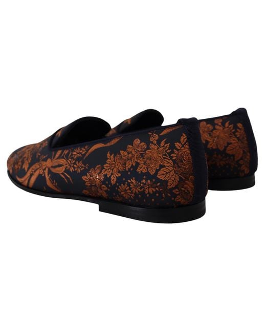 Dolce & Gabbana Black Rust Floral Slippers Loafers Shoes Cotton for men