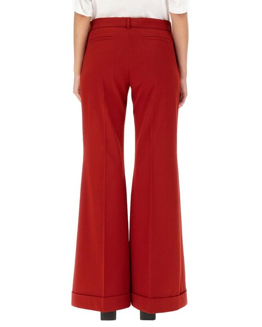Acne Red Wool Blend Pants With Button Closure And Belt Loops For