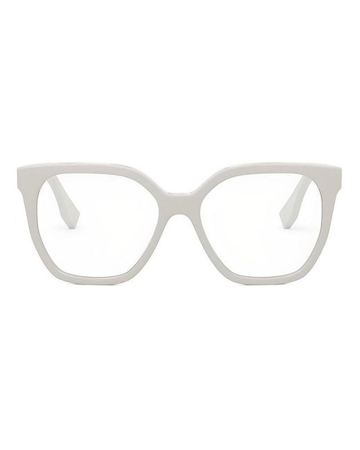 Fendi Brown Eyeglasses Square Full Rim, Bone Frame And Clear Demo Lenses Lens Fe50087I057