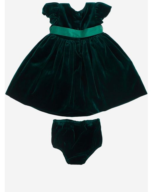 Polo Ralph Lauren Green Dress Velvet Flared Cotton