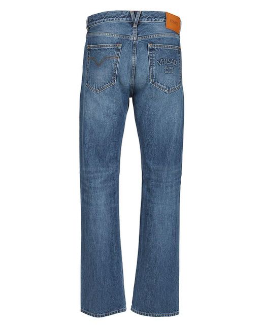 デニム・ジーパン Versace Pant Denim Stone Wash Denim Fabric Versace Mid-Rise Stone Wash Denim Wide-Leg Pants | Neiman Marcus