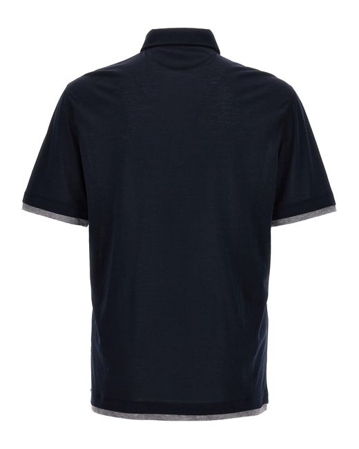 Brunello Cucinelli Blue Double Hem Polo Shirt for men