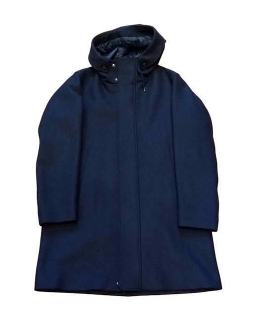 Herno Blue High Neck Straight Hem Hooded Coat for men